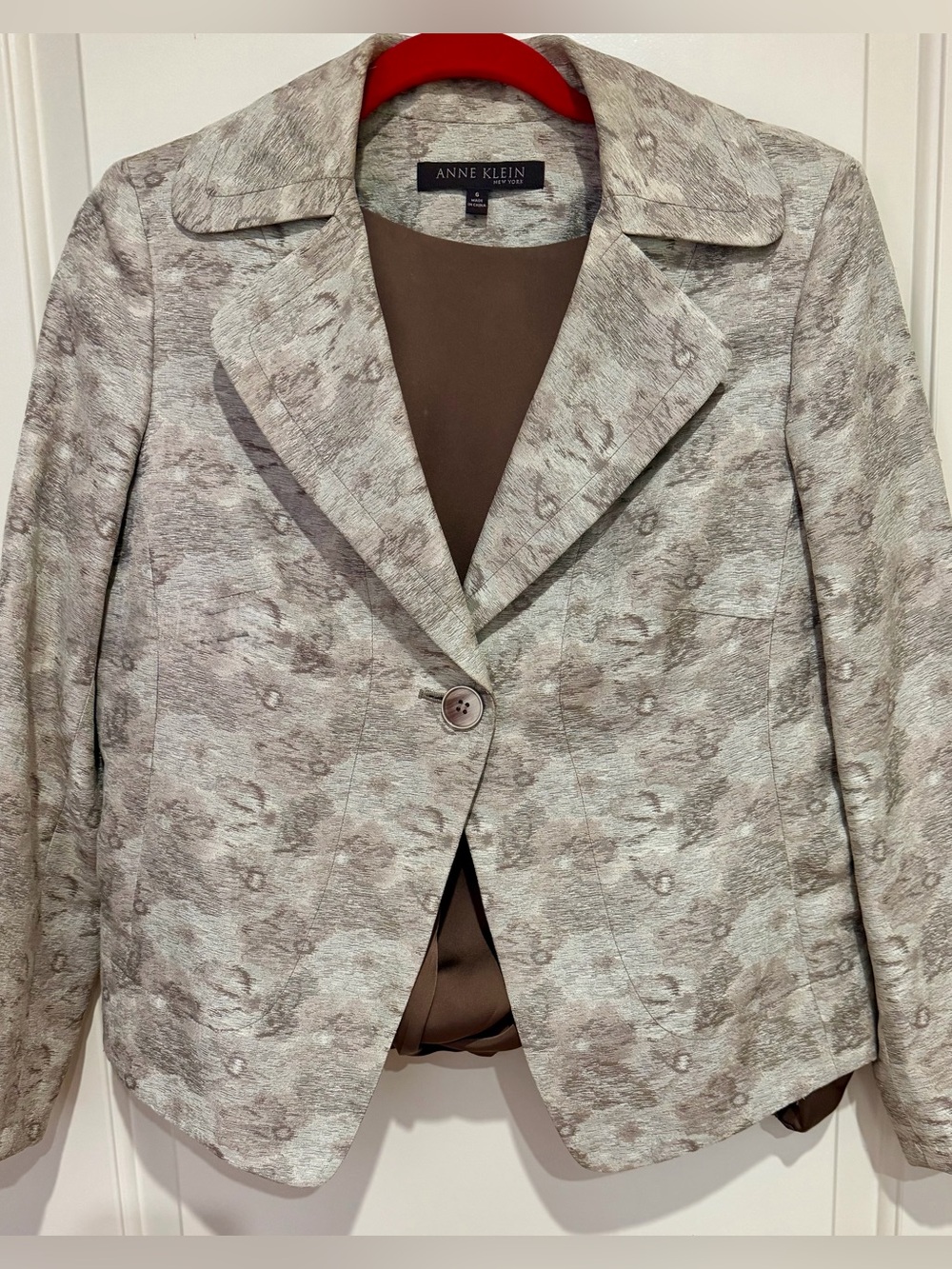Anne Klein New York Silk Blend Metallic Grey Jacquard Blazer Jacket Size 6